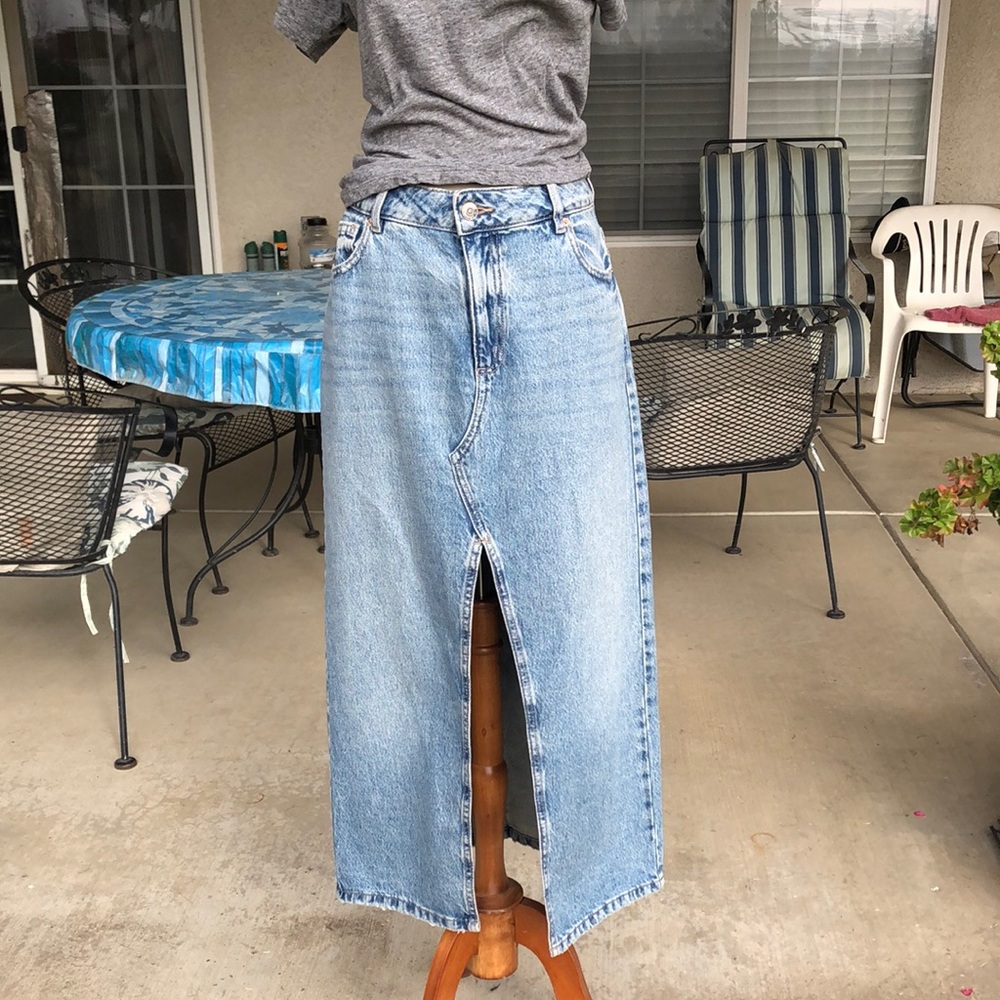 GARAGE DENIM Maxi Skirt with Front Slit